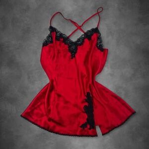 Y2K Gothic Vamp Slip Dress in Red + Black Fredrick's of Hollywood Women's Large